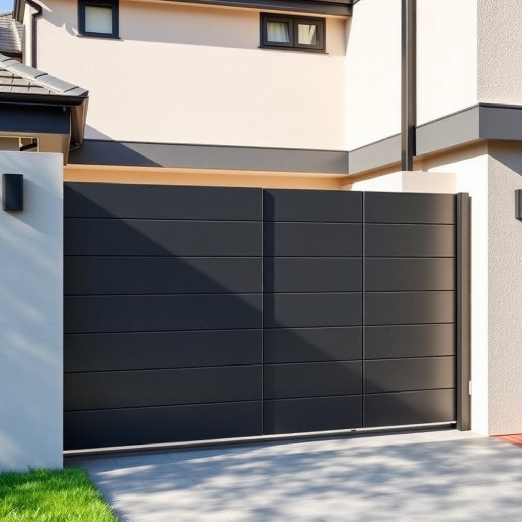 Portail coulissant en aluminium anthracite installé par ISO FENETRE
